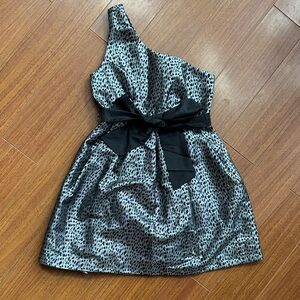 Forever 21 Metallic Black and Silver Brocade One Shoulder Mini Dress size Small